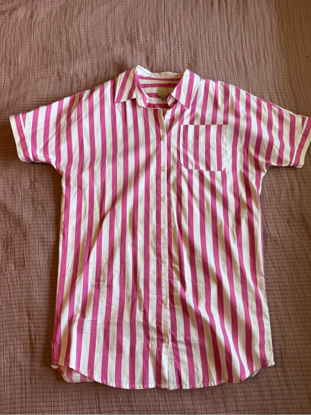 a new day Pink and White Striped Button-Up Shirt Dress